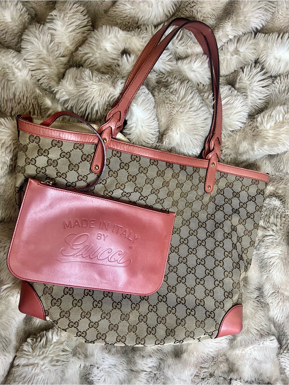 Gucci GG Canvas Craft Tote w Matching Pouch (MSRP $890)